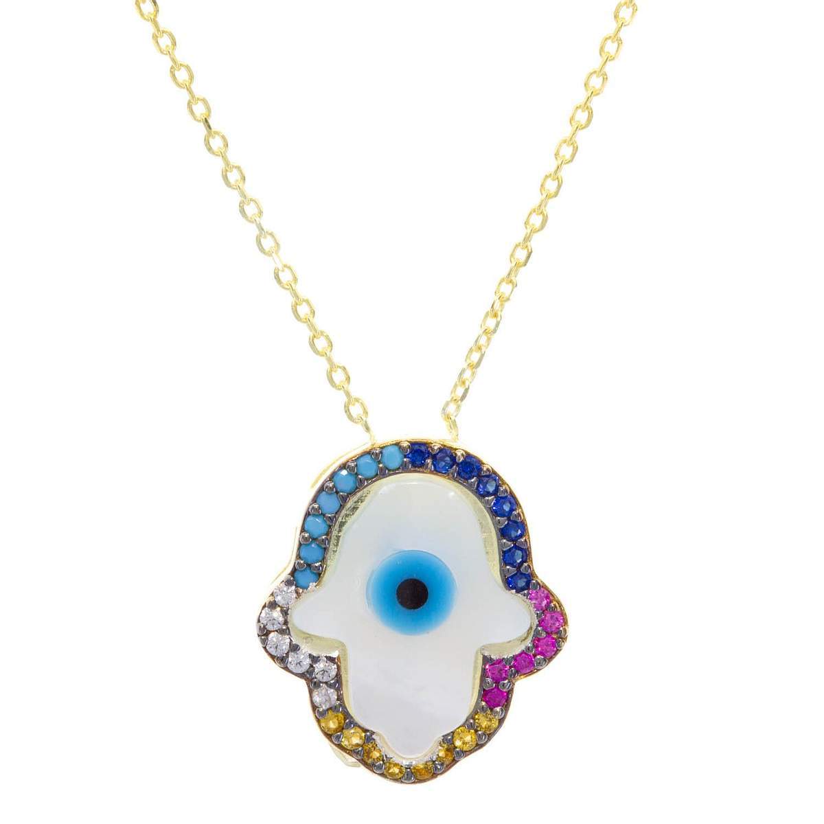 Colorful Halo Hamsa Necklace