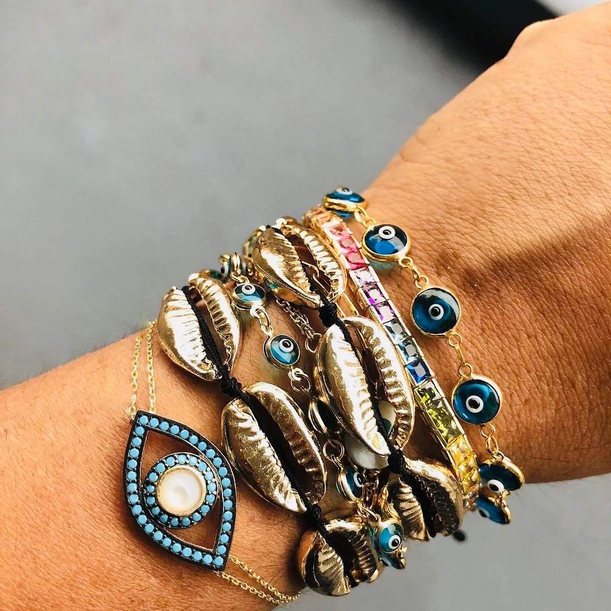 Blue Glass Bead Evil Eye Bracelet