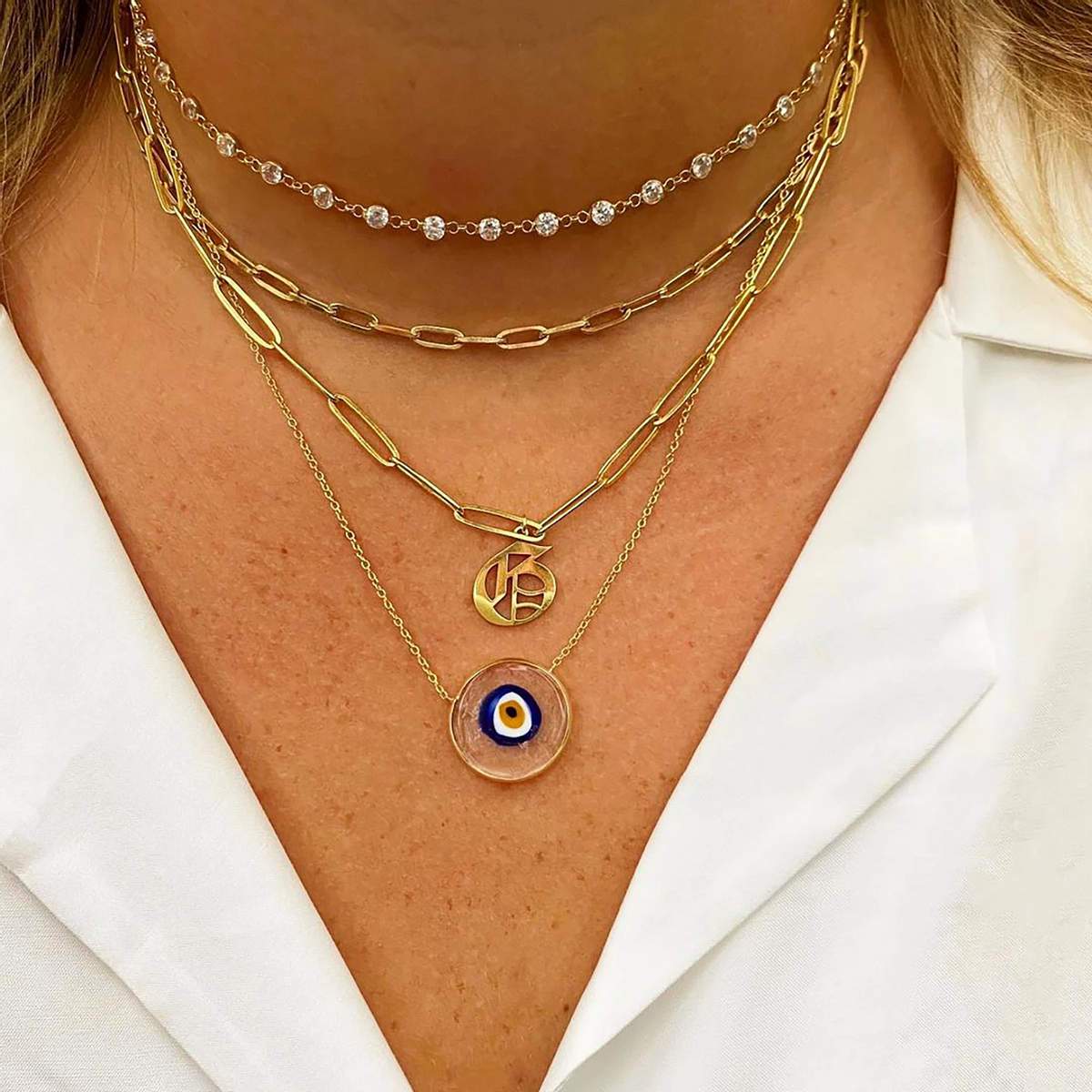 Antique Evil Eye Necklace in Clear