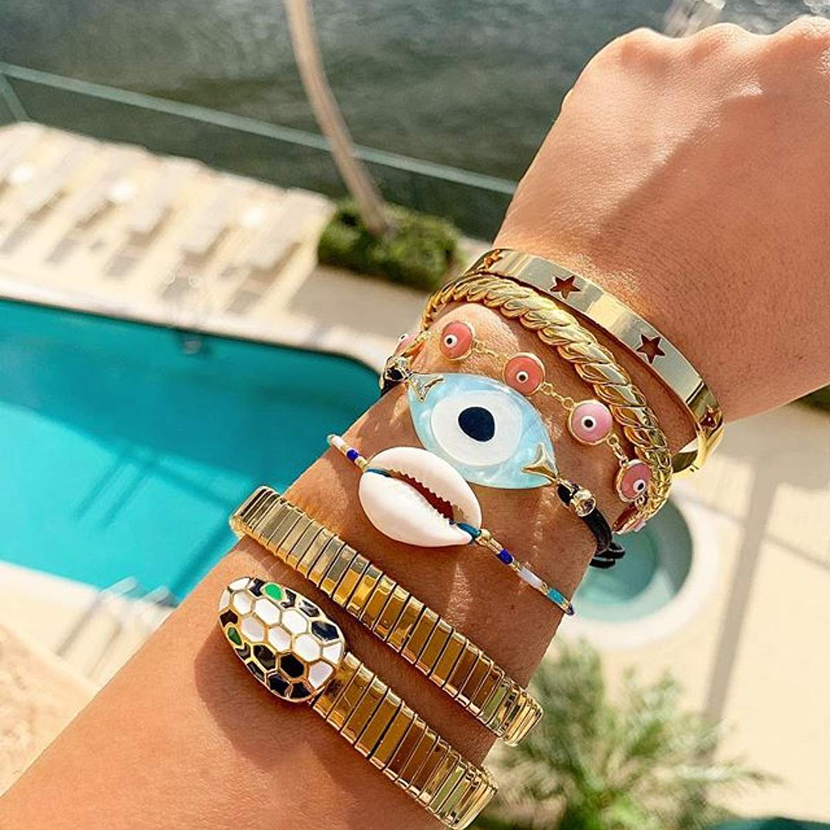 Pink Glass Bead Evil Eye Bracelet