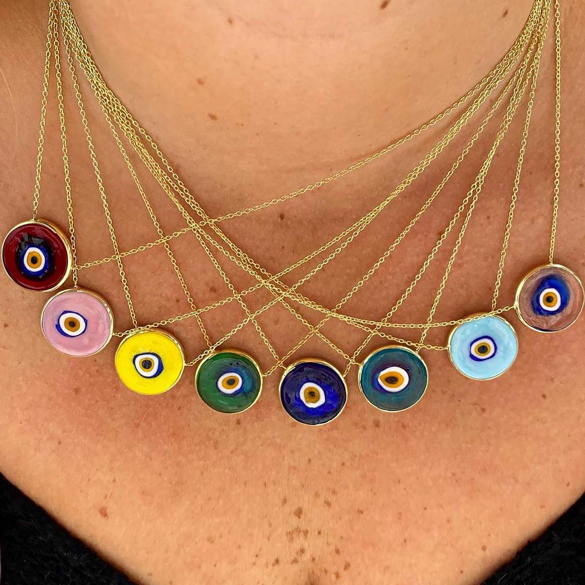 Antique Evil Eye Necklace in Yellow
