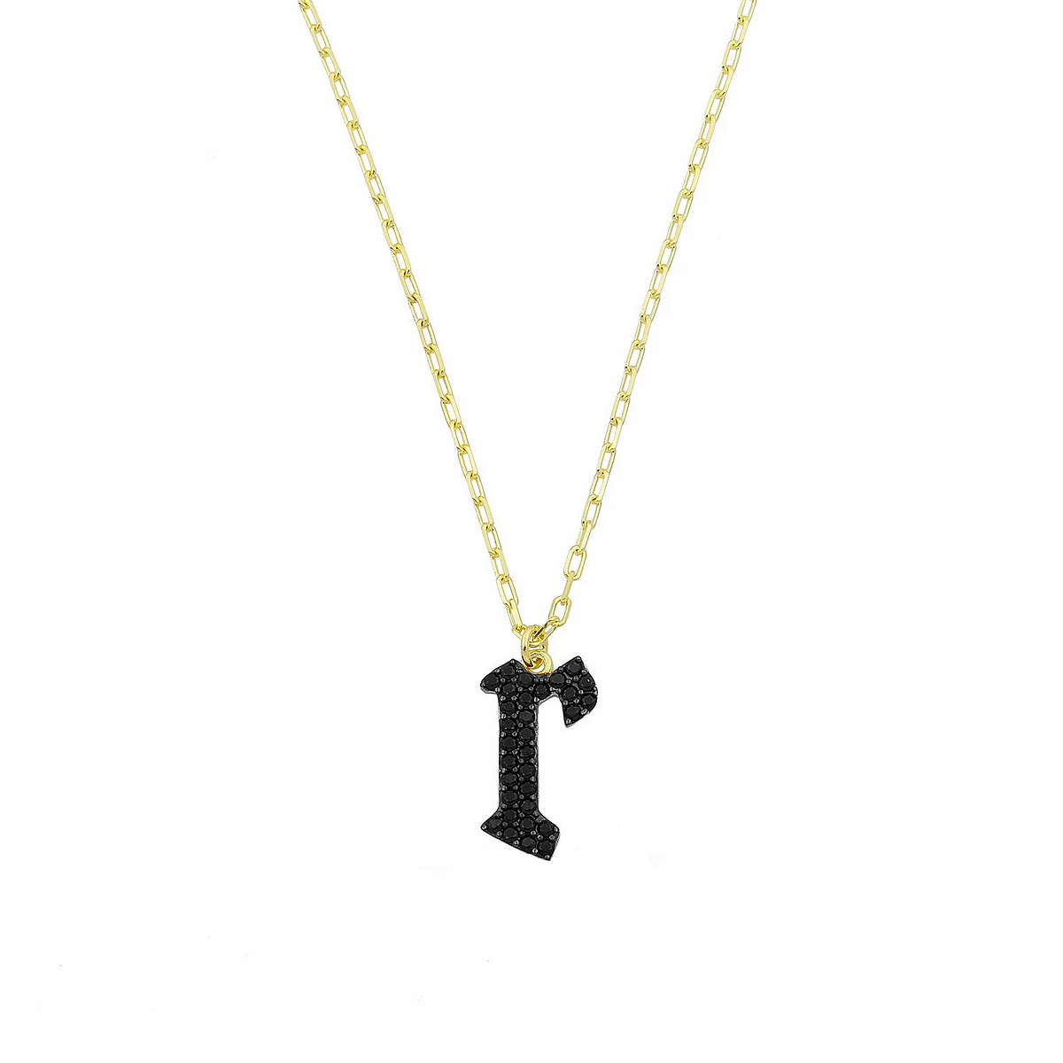 The Rockstar Pavé Letters Necklace in Onyx