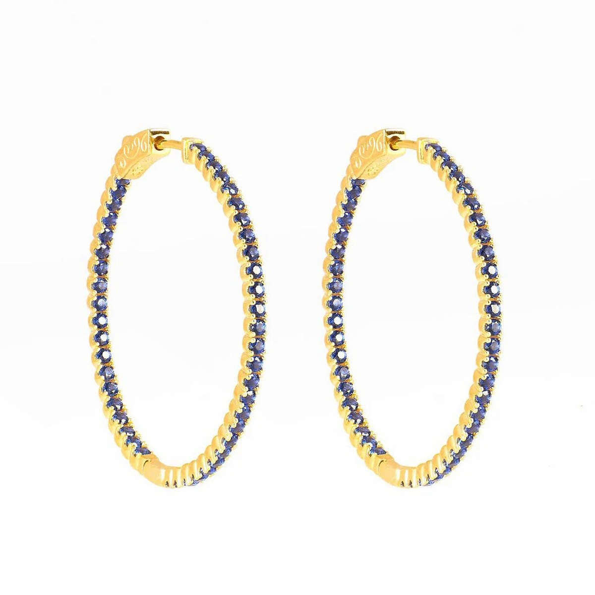 Sapphire Crystal Pave Gold Hoops